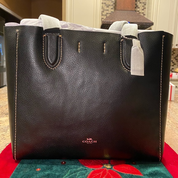 Coach Handbags - NWTs COACH Pebbled Leather Derby Tote Shoulder Bag in Gold/1941 Black with red